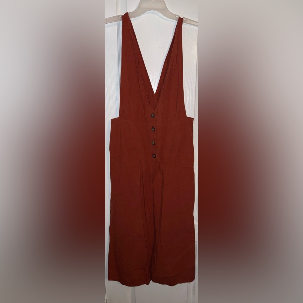 Sienna Sky Rust Wide Leg Button Front Cropped Jumpsuit Size L - Picture 2 of 10